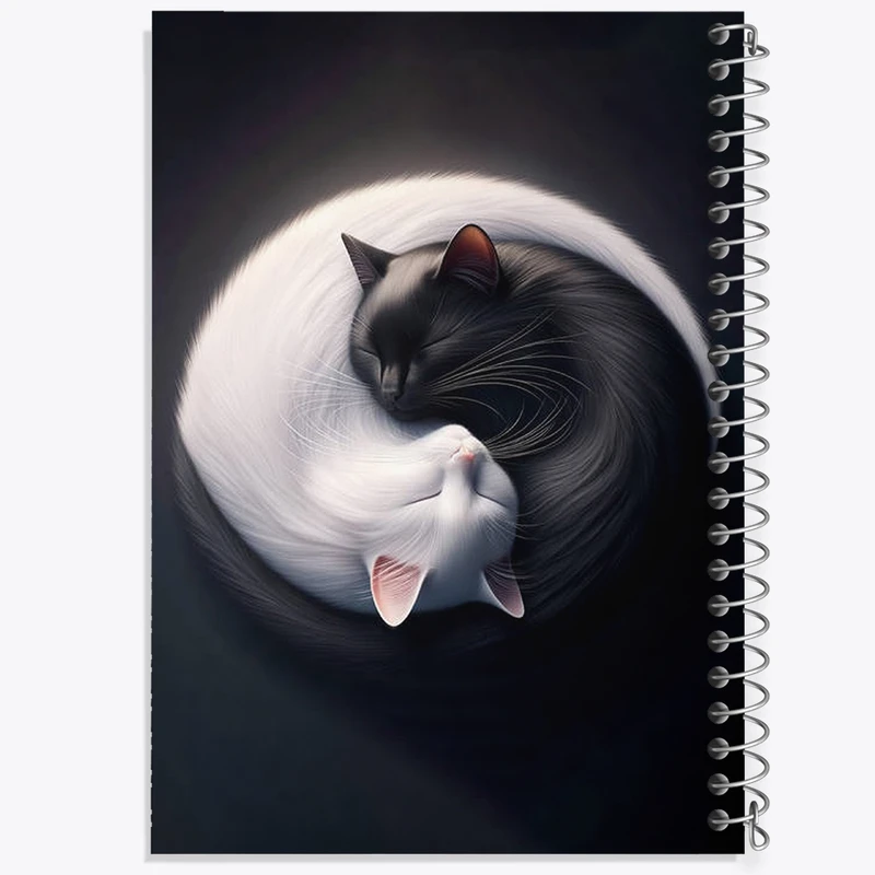 دفتر ژورنال نویسی 50 برگ خندالو مدل نقطه ای طرح یین و یانگ گربه کد F2750