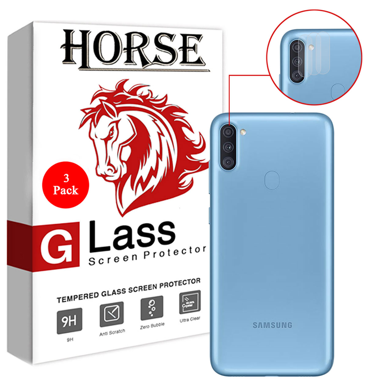 محافظ لنز دوربین هورس مدل UTF مناسب برای گوشی موبایل سامسونگ Galaxy A11 بسته سه عددی