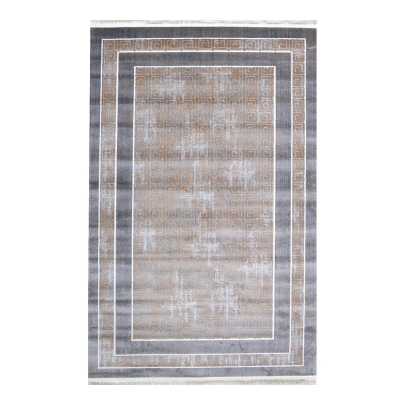 فرش ماشینی 320 شانه فرش سهند زمینه کرم - قهوه‌ای حاشیه خاکستری مدل S04E.0D