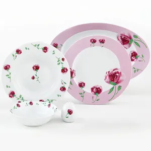 سرویس غذاخوری 28 پارچه چینی زرین ایران سری ایتالیا اف مدل Pink Roses درجه یک