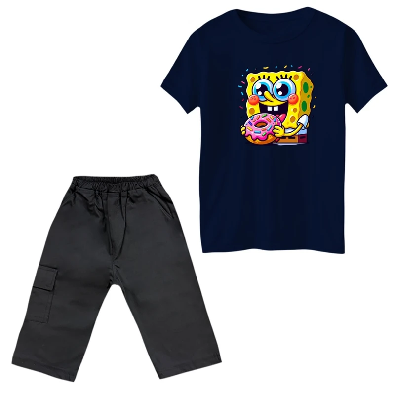 ست تی‌شرت و شلوارک پسرانه مدل باب اسفنجی کد 6