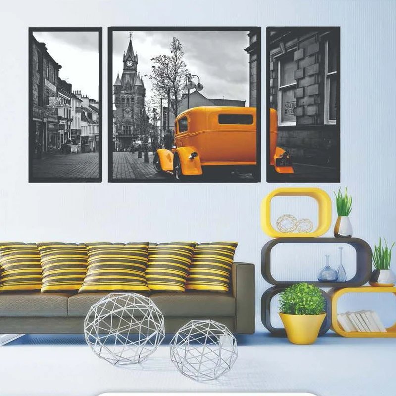 تابلو بکلیت طرح مدرن دیجیتال آرت مدل B-2067 فریم مشکی مجموعه 3 عددی