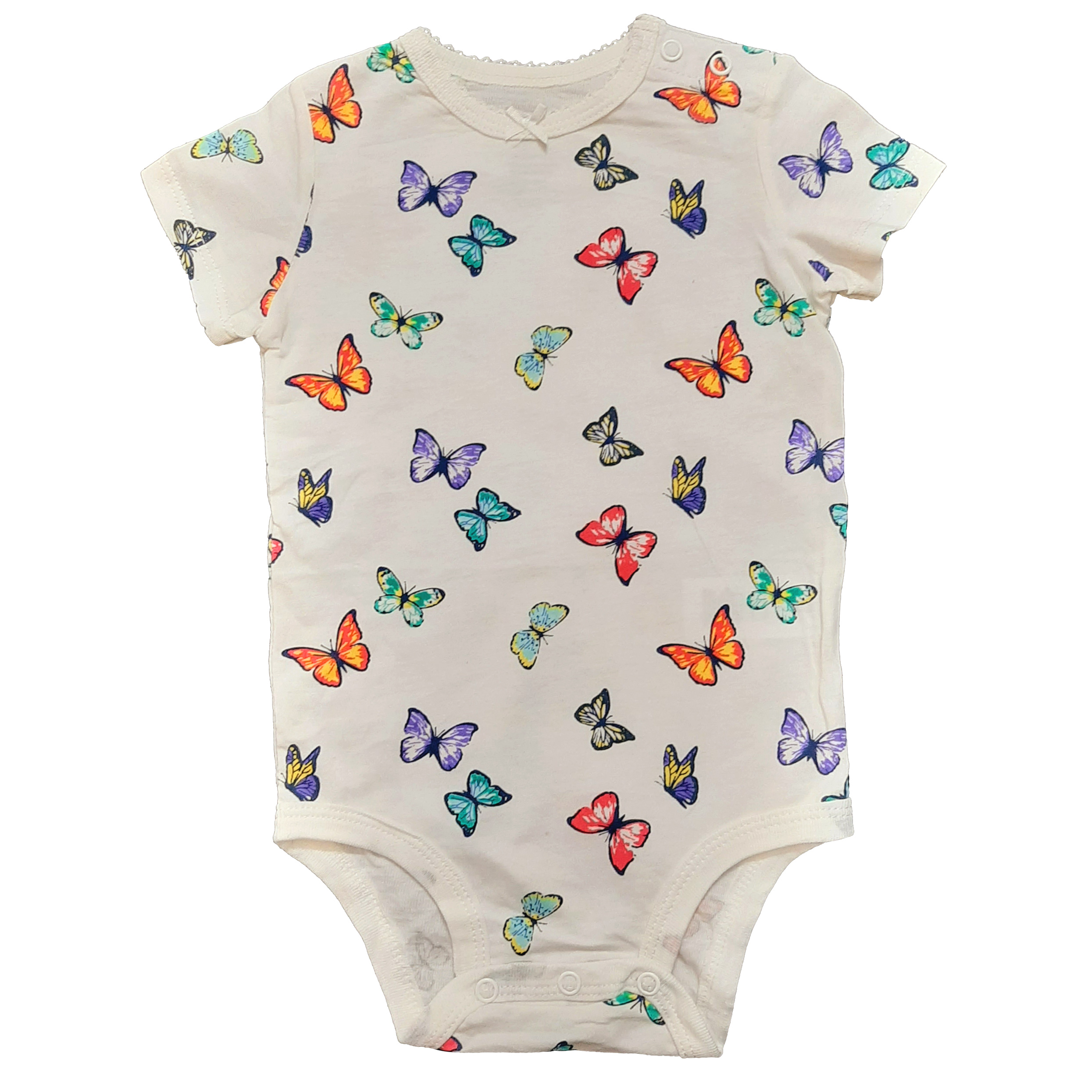 بادی آستین کوتاه نوزادی کارترز طرح پروانه مدل 547 نگ سفید