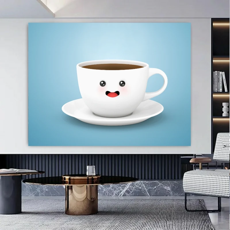 تابلو بوم طرح مخمل فنجان قهوه مدل خندان کد GR1343