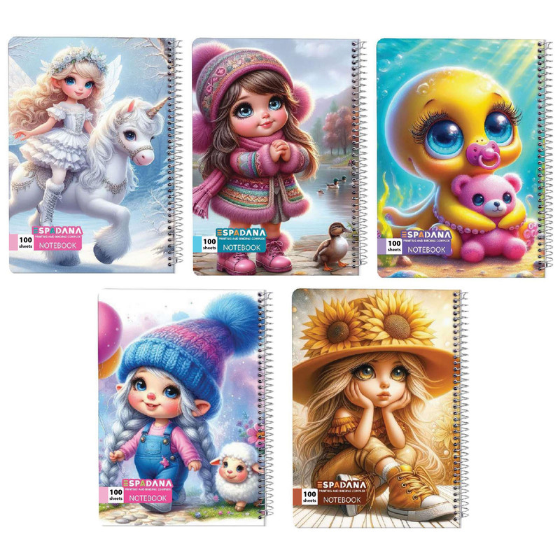 دفتر مشق 100 برگ اسپادانا مدل لی لی پوت کد 10923579 مجموعه 5 عددی