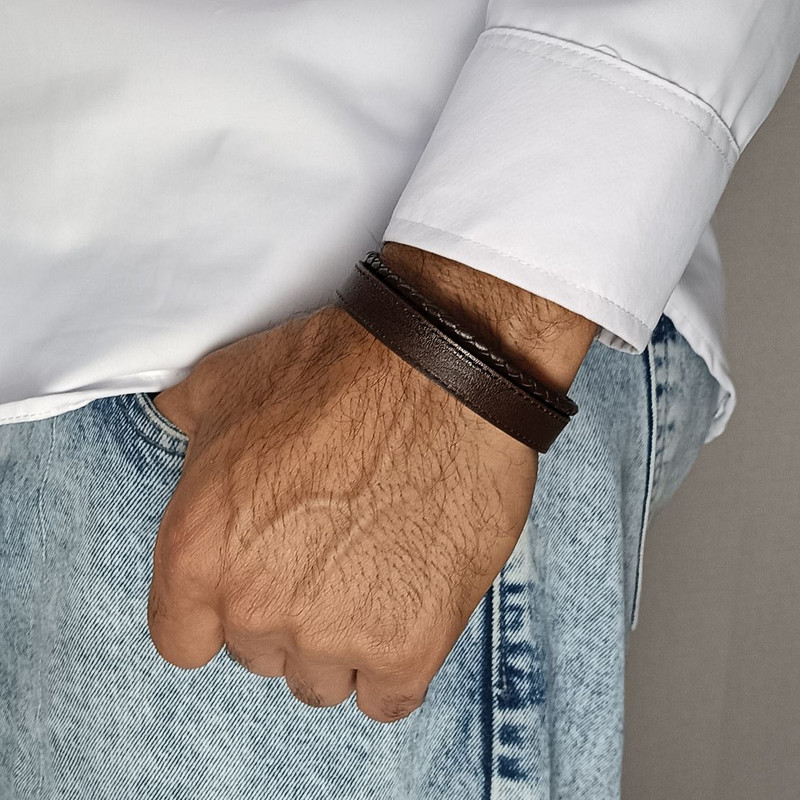 دستبند مردانه مدل بافت گرد
