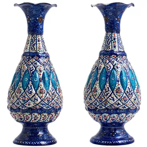 گلدان میناکاری مسی رستا طرح صراحی 117-12-102 ارتفاع 16 سانتی متر مجموعه دو عددی