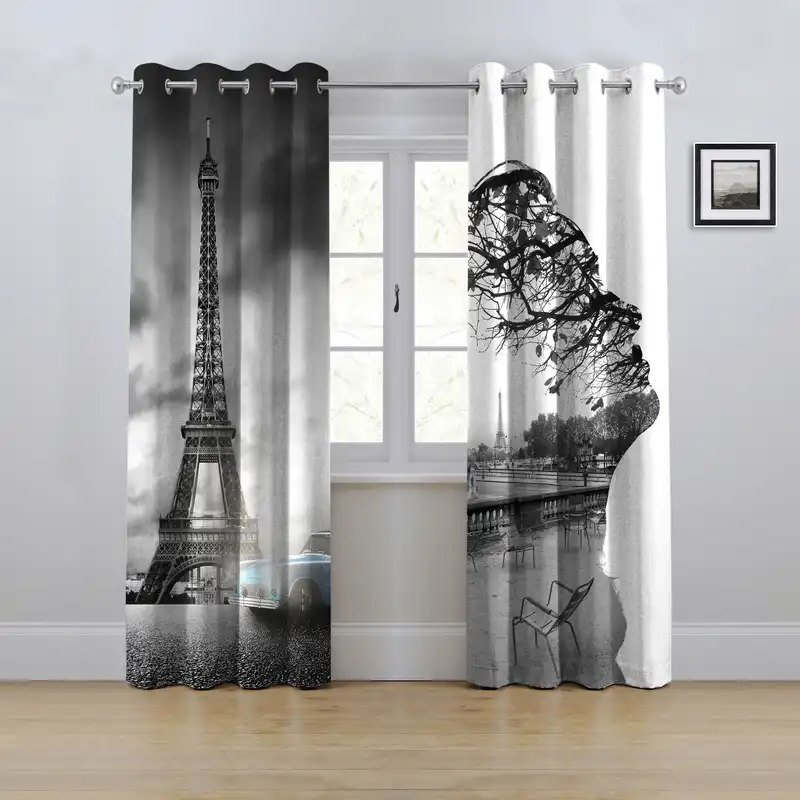 پرده مدل پانچی طرح برج ایفل سایز 280x145 سانتی متر