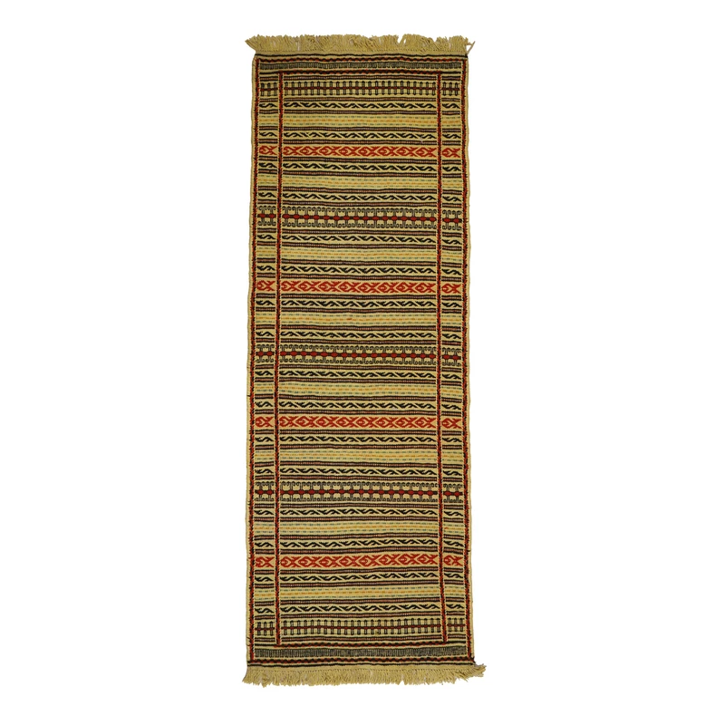 گلیم دستبافت یک و نیم متری مدل کلات کد 4041019 زمینه زرد