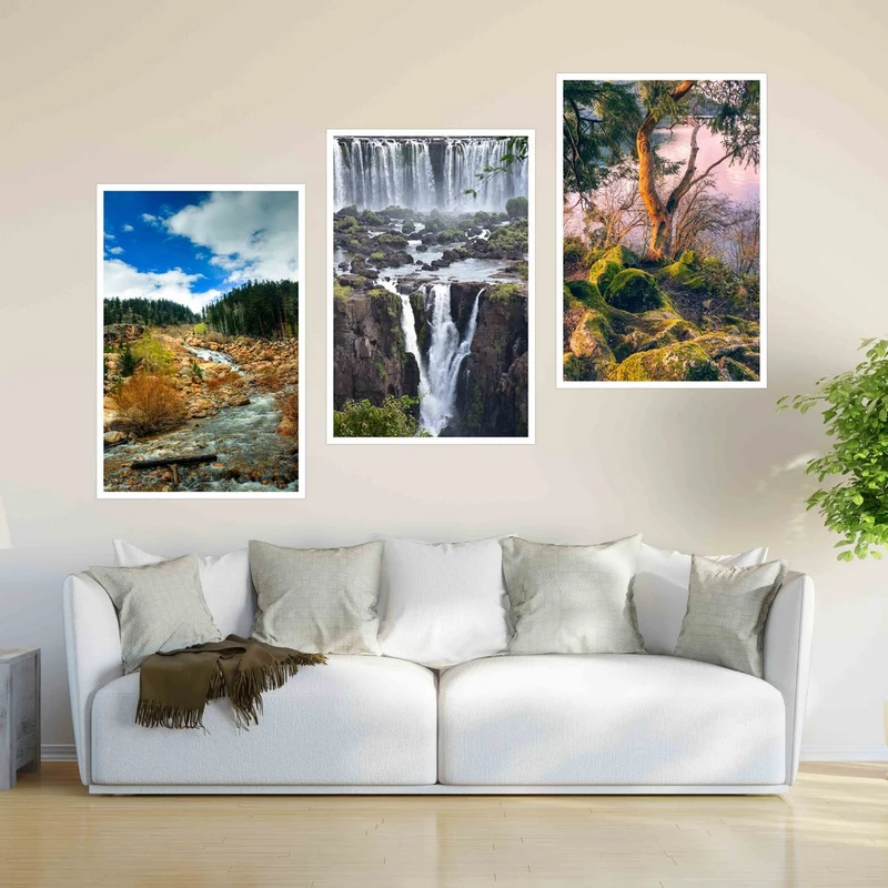 تابلو بکلیت طرح منظره طبیعت و آبشار مدل W-429 بسته 3 عددی