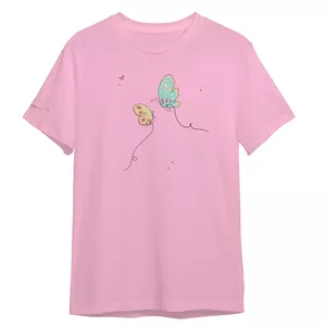 تی شرت آستین کوتاه زنانه مدل پروانه عشق کد 0486 رنگ صورتی