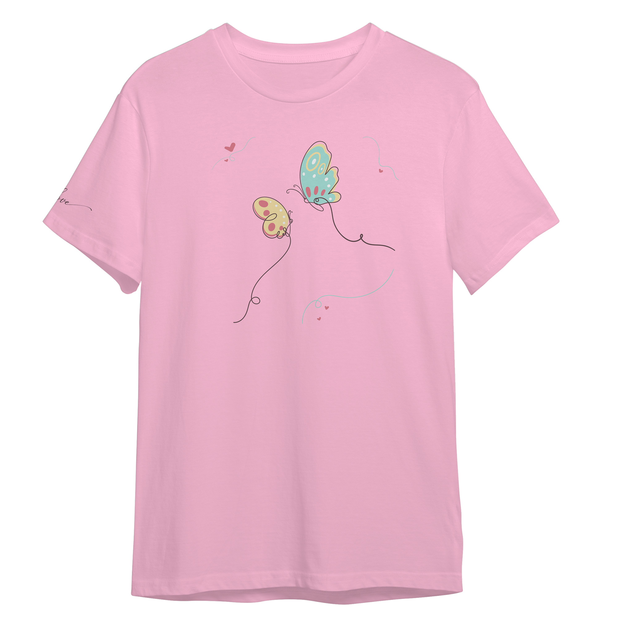 تی شرت آستین کوتاه زنانه مدل پروانه عشق کد 0486 رنگ صورتی