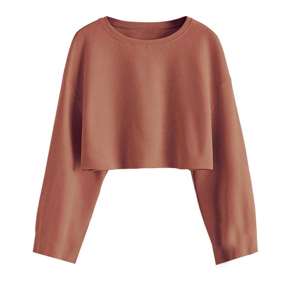 کراپ تی‌شرت آستین بلند زنانه مدل کبریتی ساده