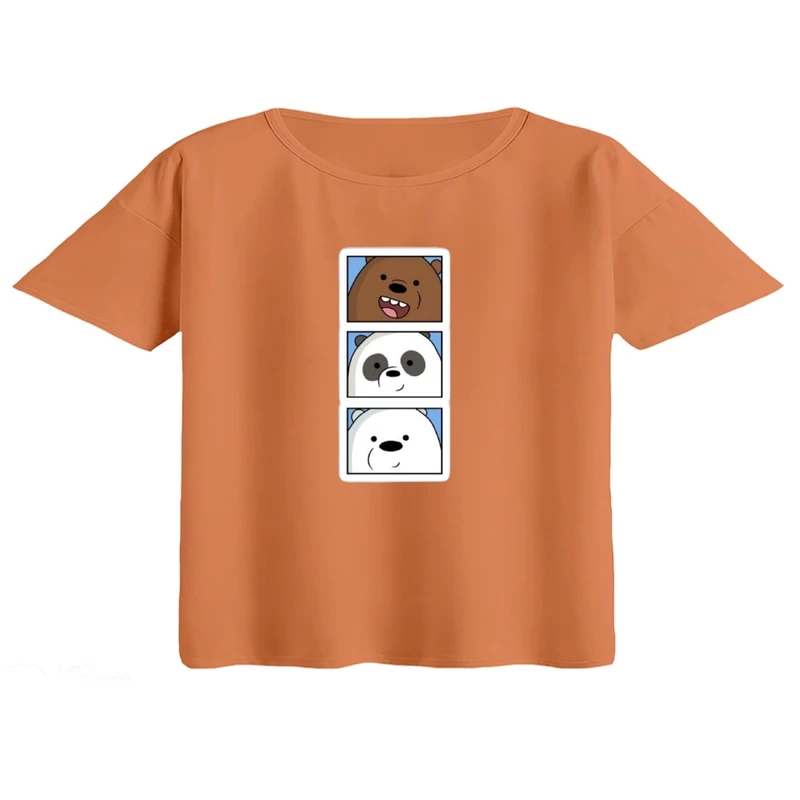 کراپ تی‌شرت آستین کوتاه زنانه مدل خرس های کله فندقی کد۲