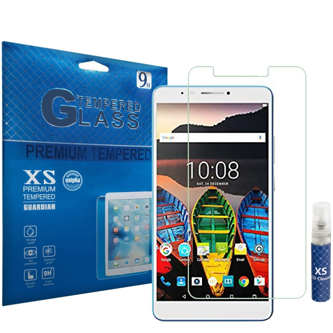محافظ صفحه نمایش شیشه ای ایکس اس مدل تمپرد مناسب برای تبلت لنوو Tab3 7 Plus به همراه اسپری پاک کننده صفحه XS