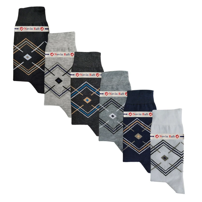 جوراب ساق بلند مردانه مدل نوین بافت 405 بسته 6 عددی
