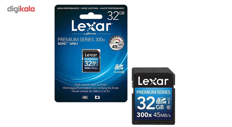 کارت حافظه SDXC لکسار مدل Premium کلاس 10 استاندارد UHS-I U1 سرعت 45MBps 300X ظرفیت 32 گیگابایت