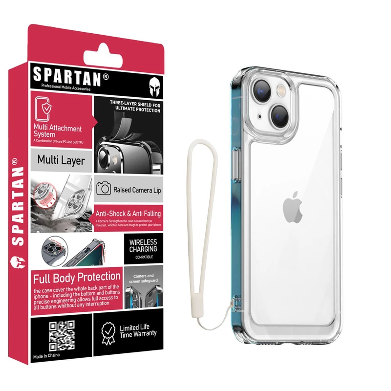 کاور اسپارتان مدل Airbag Space Strap مناسب برای گوشی موبایل اپل iPhone 15 به همراه بند آویز