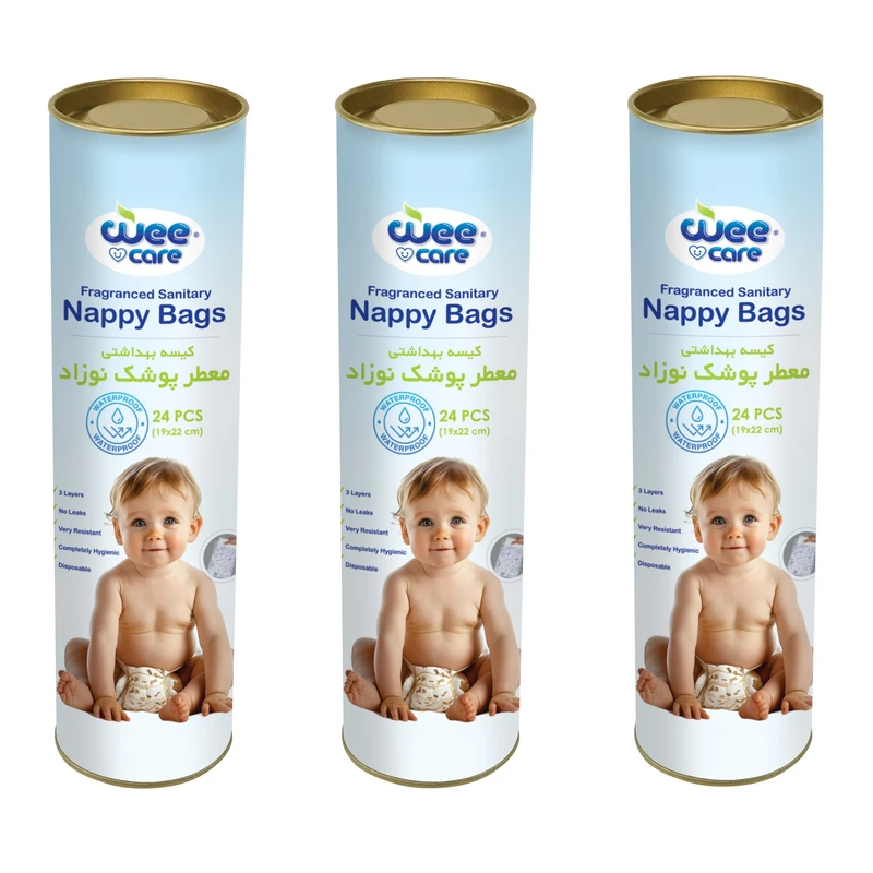 کیسه بهداشتی پوشک وی کر مدل Nappy Bags قوطی 3 بسته 24 عددی