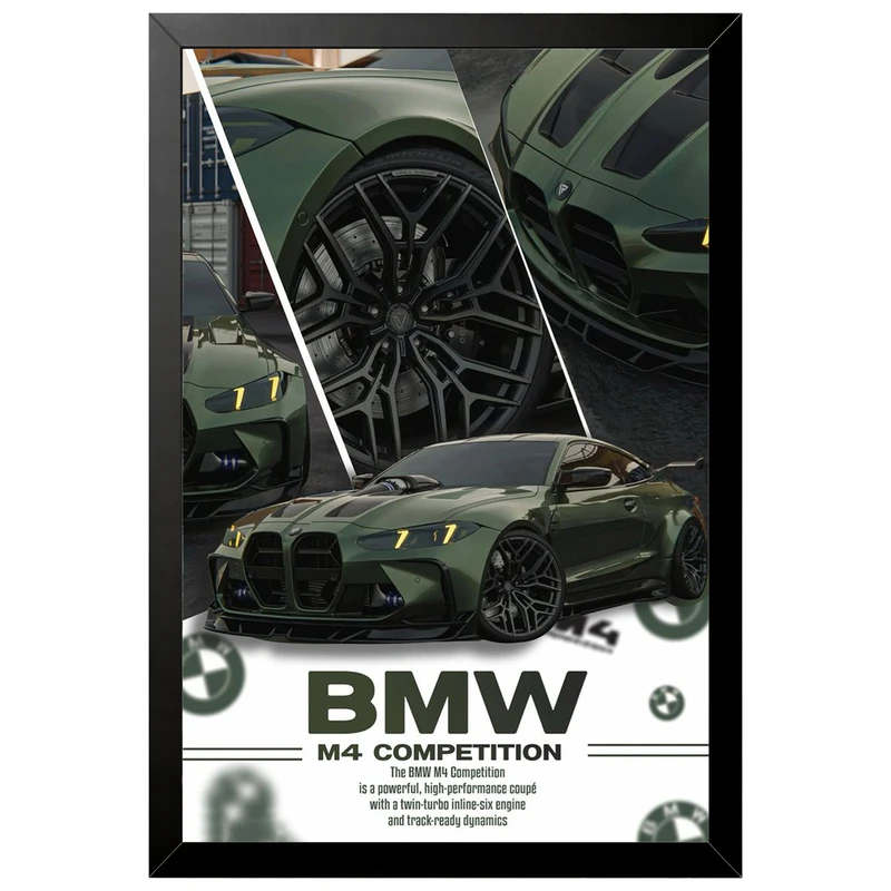 تابلو بکلیت طرح ماشین و خودرو بی ام و BMW M4 GT3 مدل B-az1016 فریم مشکی