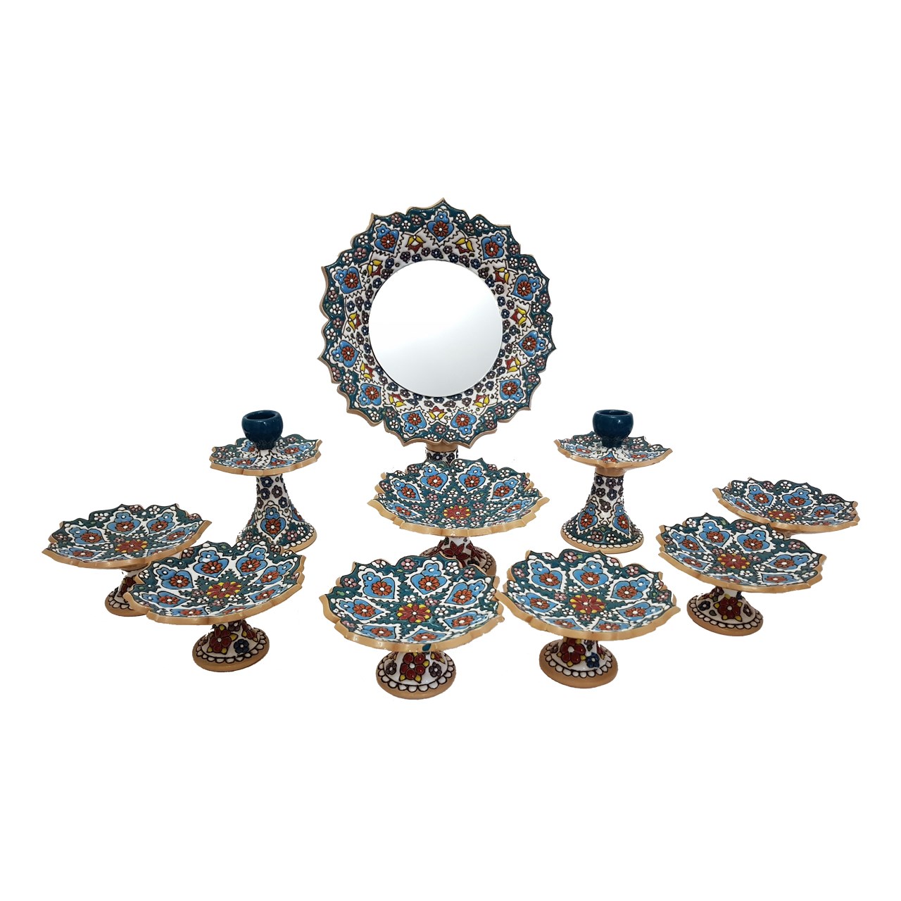 مجموعه 10 پارچه ظروف هفت سین سفالی لازاپونی طرح میناکاری مدل الماس کد 7