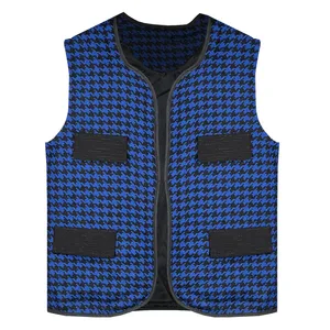 جلیقه زنانه مدل بافت شطرنجی کد AK1209 رنگ آبی