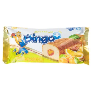 کیک بیضی پرتقالی با مغزی زردآلو غنی شده با روی بینگو مقدار 65 گرم