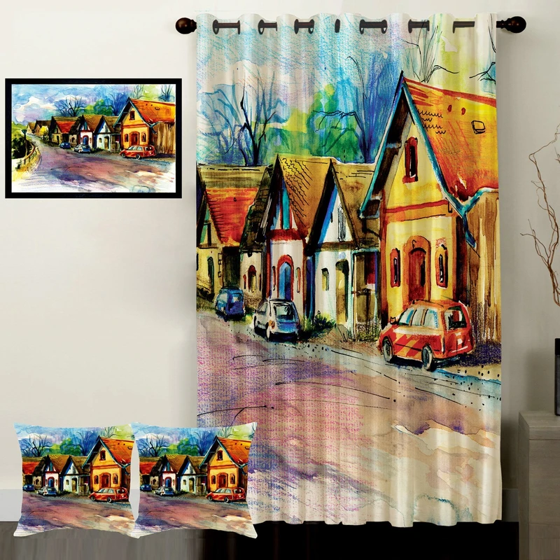 پرده رنس مدل S1-41112 به همراه تابلو و کوسن