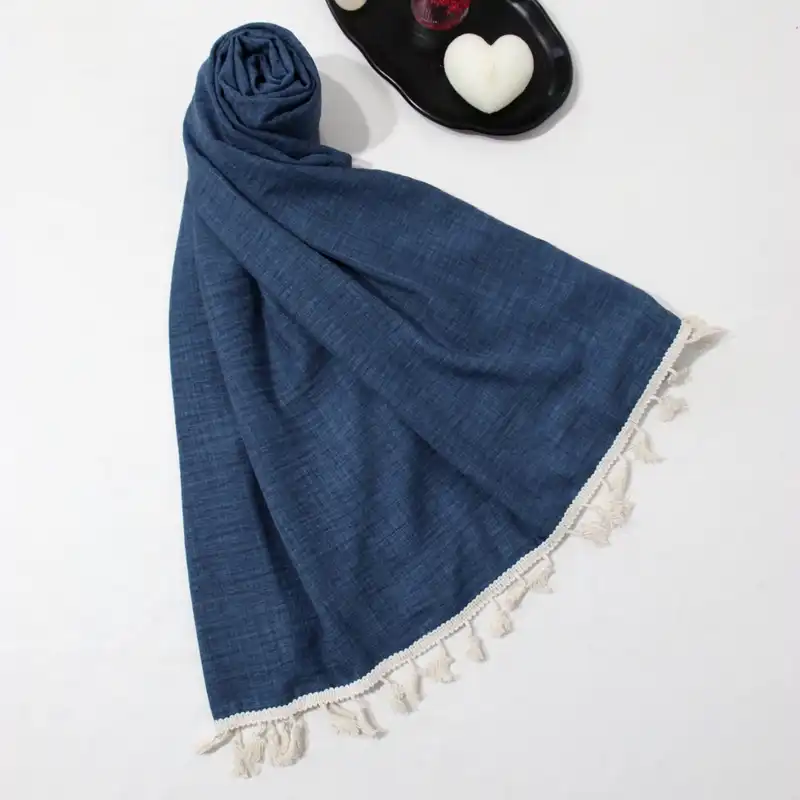 شال زنانه مدل نخی وارداتی طرح ساده حاشیه دار کد ana-4012