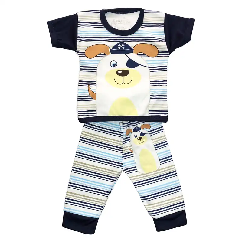 ست تی شرت آستین کوتاه و شلوار نوزادی مدل سگ ملوان کد 064