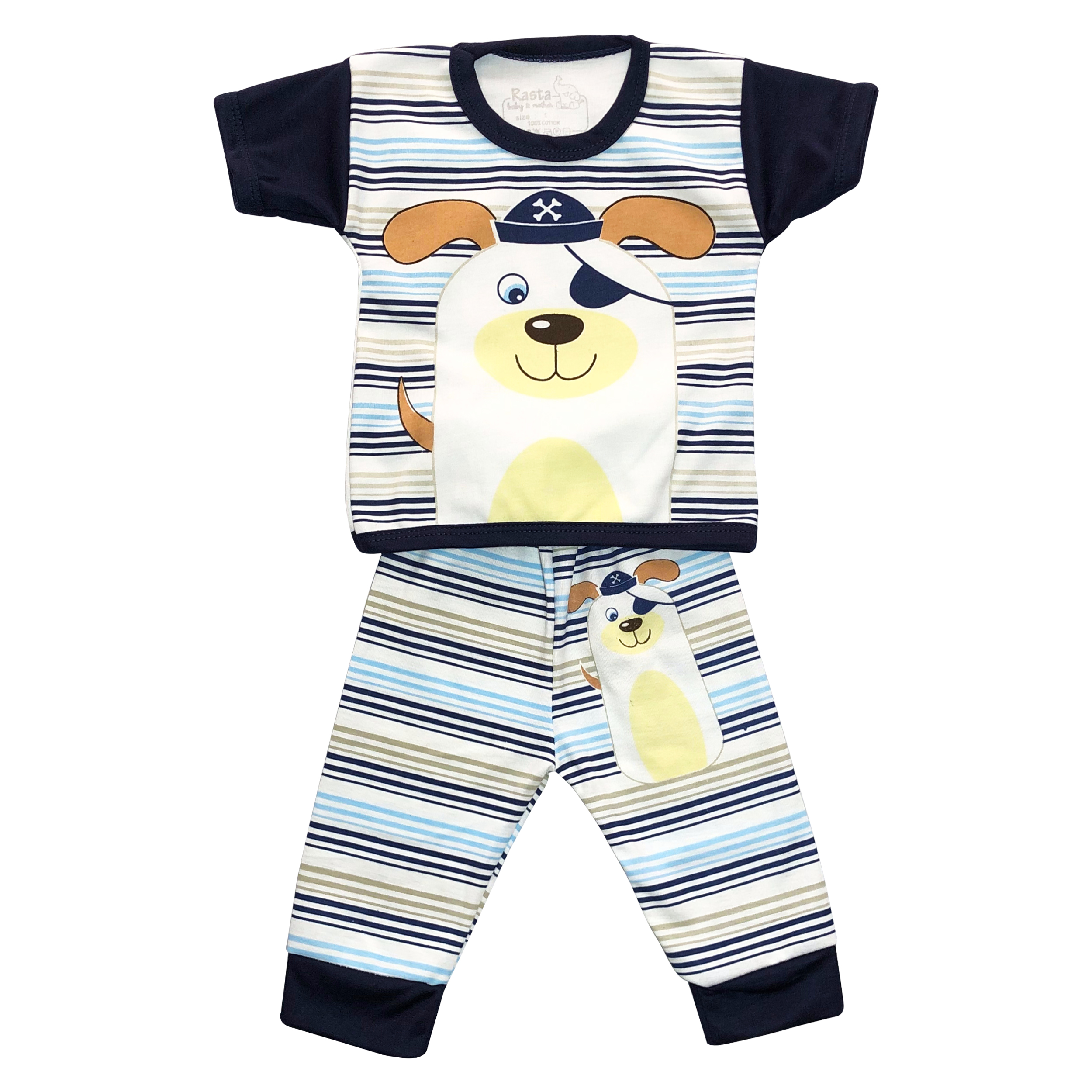 ست تی شرت آستین کوتاه و شلوار نوزادی مدل سگ ملوان کد 064