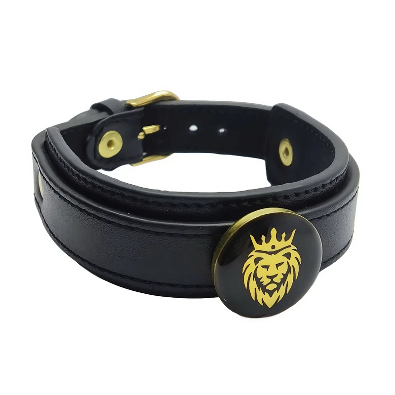 دستبند چرمی آلتین هنر بزازیان مدل روکش طلا شیر نشان