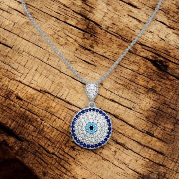 گردنبند نقره زنانه مدل چشم نظر کد ۶۶۵