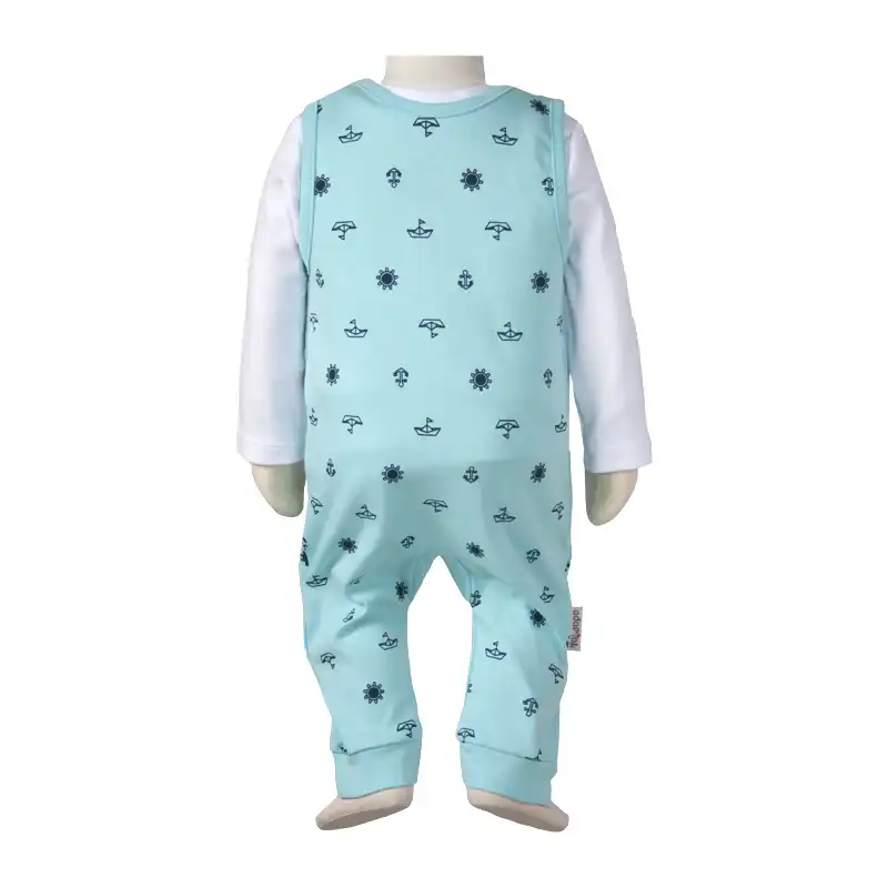 ست تی شرت و سرهمی نوزادی آدمک مدل کاپیتان رنگ فیروزه ای