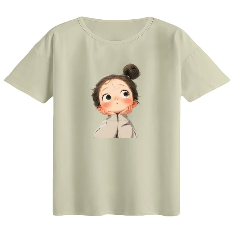 تی‌شرت اورسایز آستین کوتاه زنانه مدل باکسی طرح دختر متفکر