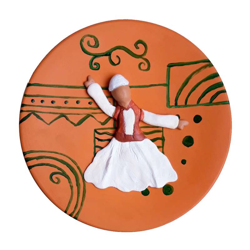 بشقاب سفالی دیوارکوب طرح رقص سماع