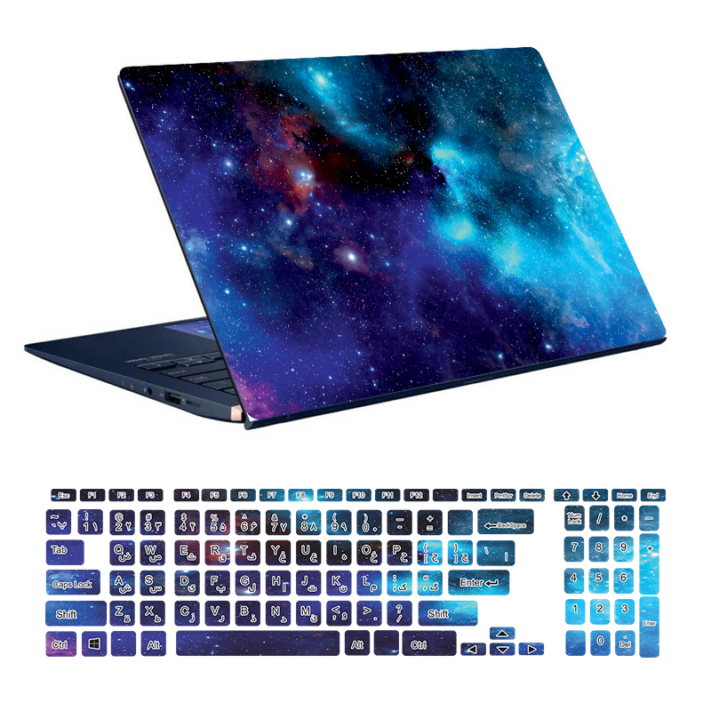 استیکر لپ تاپ توییجین و موییجین طرح Space کد 01 مناسب برای لپ تاپ 15.6 اینچ به همراه برچسب حروف فارسی کیبورد