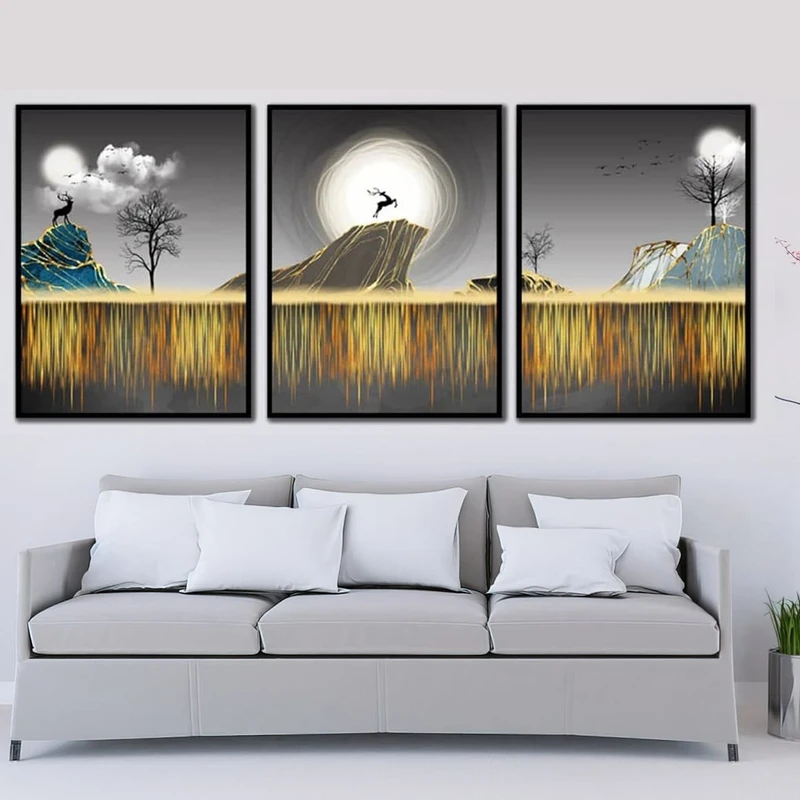 تابلو آتریسا طرح گوزن مدرن مدل AT00466 مجموعه 3 عددی