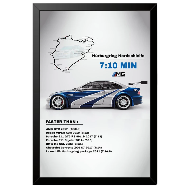 تابلو بکلیت طرح ماشین و خودرو بی ام و BMW M3 GTR NEED FOR SPEED MOST WANTED مدل B-po1892 فریم مشکی