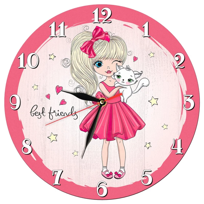 ساعت دیواری کودک طرح دختر و گربه کد 1426P