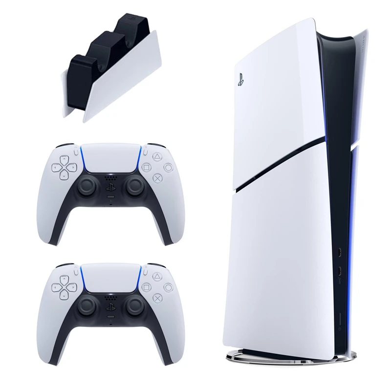 کنسول بازی سونی مدل PlayStation 5 Slim Digital Edition ظرفیت 825 گیگابایت ریجن CFI-2116 اروپا  به همراه دسته اضافی و پایه شارژر