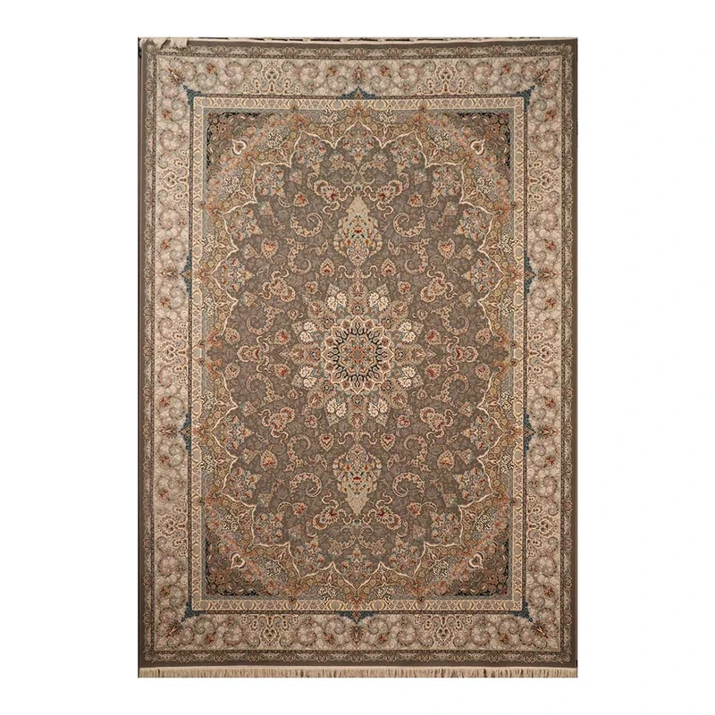 فرش ماشینی 1500 شانه زمینه طوسی حاشیه طوسی مدل ستارگان کد E500-1037