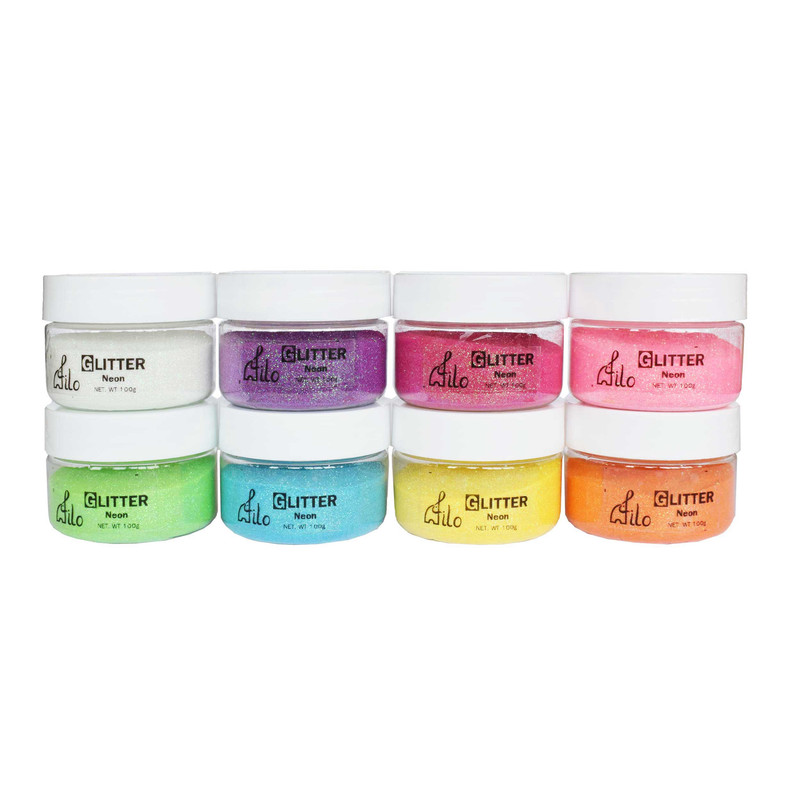 پودر اکلیل رزین اپوکسی فیلو مدل neon 100 حجم 100 میلی لیتر بسته 8 عددی