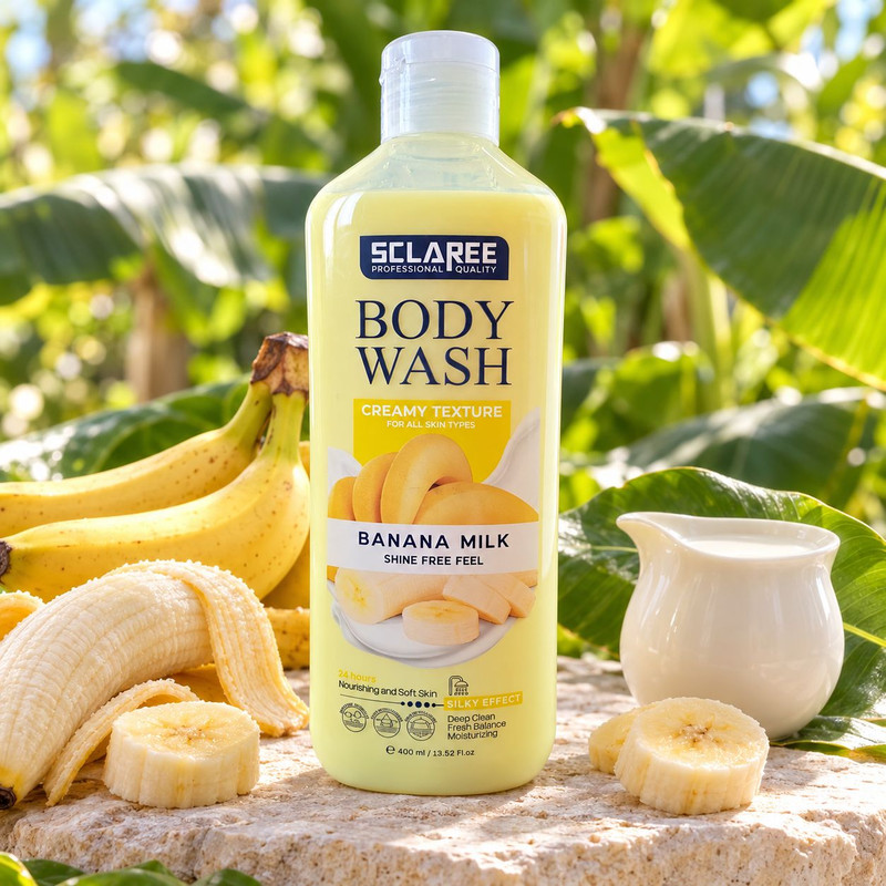 شامپو بدن کرمی اسکلاره مدل Banana Milk با رایحه شیر موز مناسب انواع پوست حجم 400 میلی لیتر