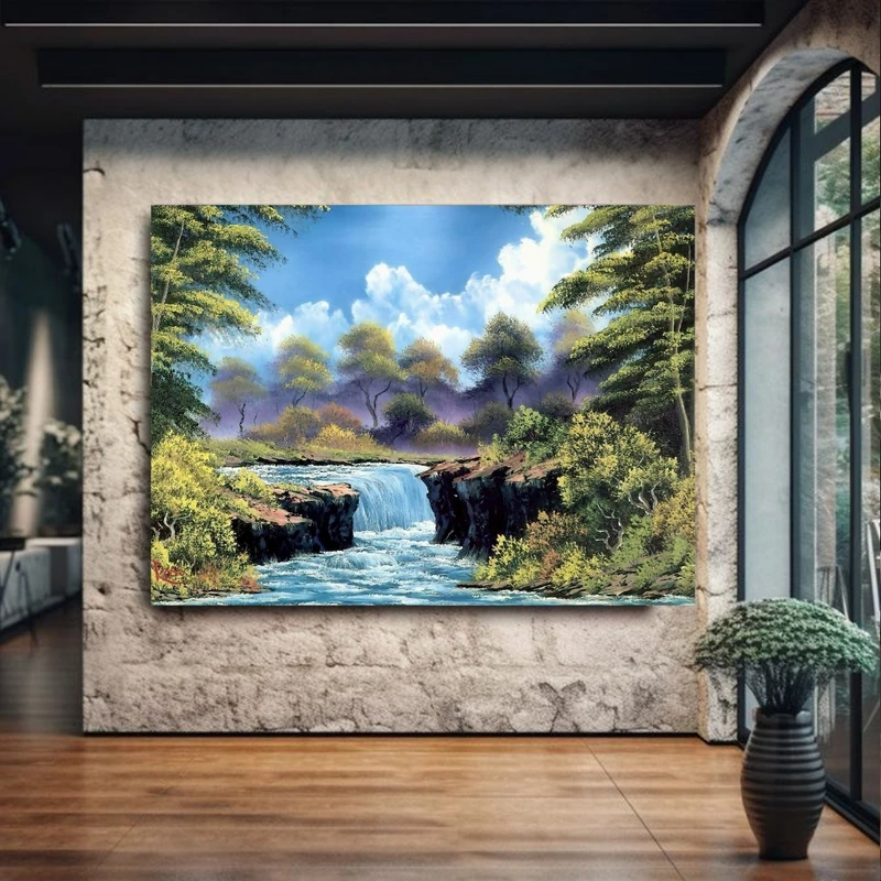 تابلو بوم طرح طبیعت مدل جنگل و رودخانه کد PP2744