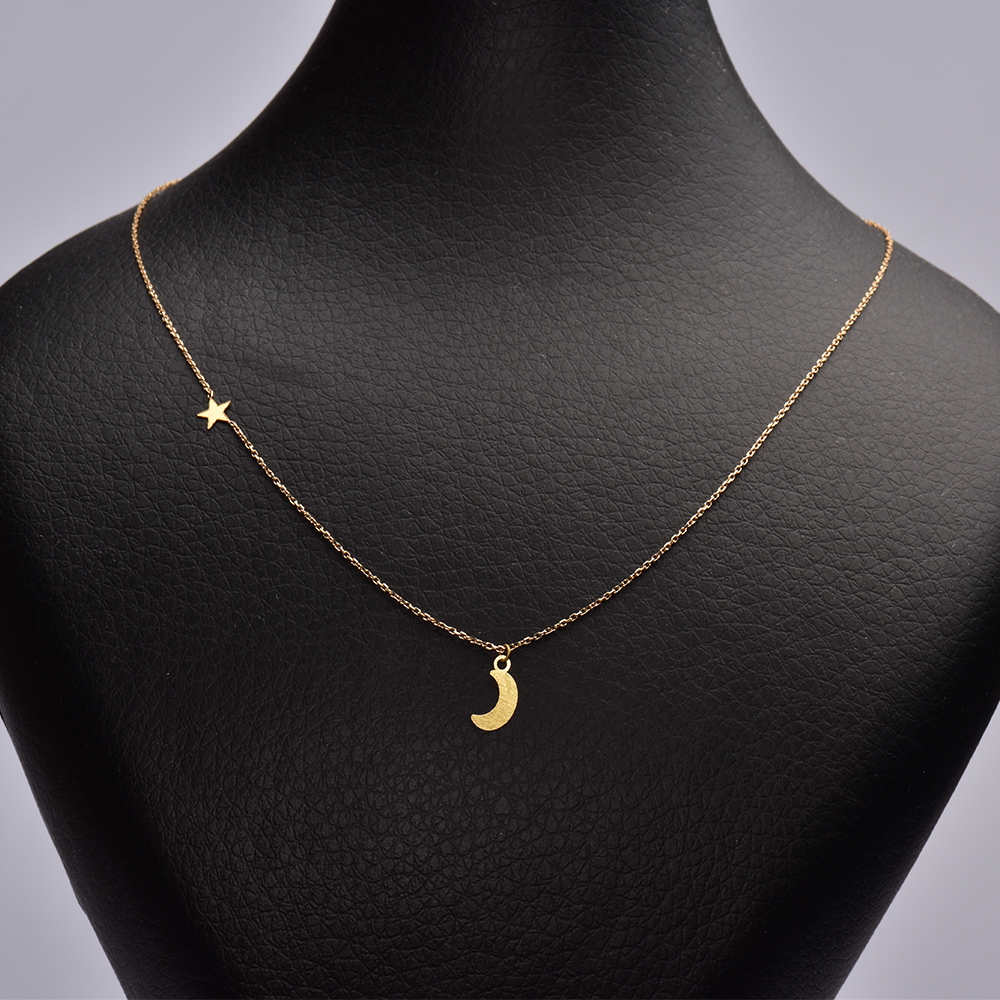 گردنبند طلا 18 عیار زنانه کرابو طرح ماه و ستاره مدل Kr7006 -  - 2