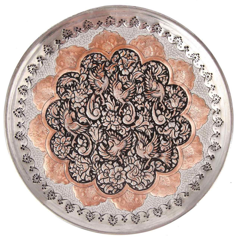 بشقاب قلمزنی طرح گل و مرغ گالری مثالین کد 149013