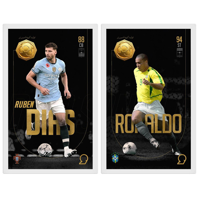 طلا گرمی 18 عیار سوت مدل رونالدو نازاریو و روبن دیاز طرح فوتبالی کد SO10102SO10104-2025  مجموعه 2 عددی