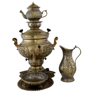 سرویس سماور گازی آنتیک طرح قلم کد 17020004 ظرفیت 8 لیتر