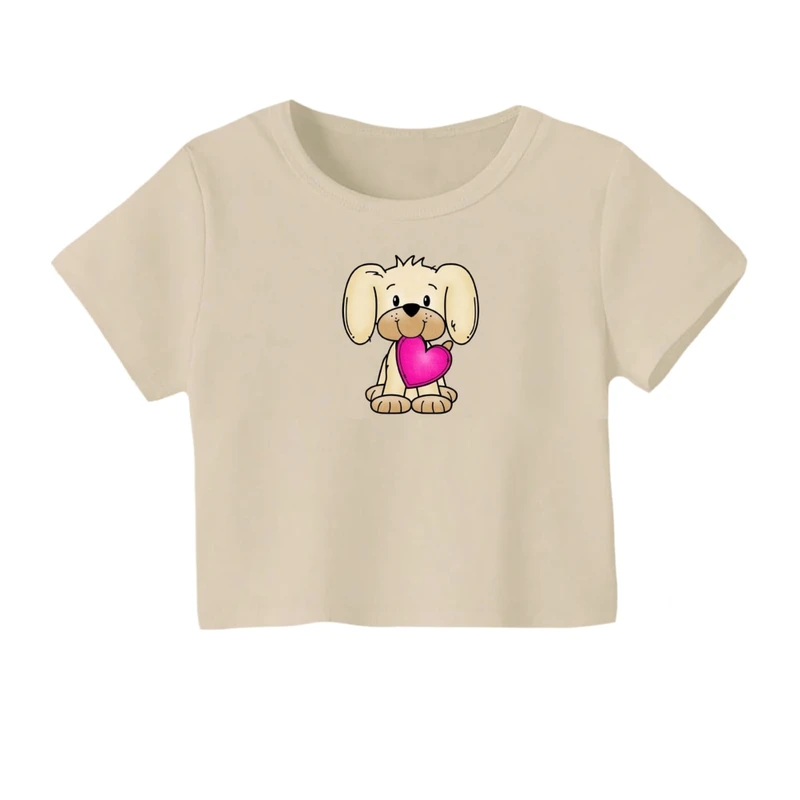 کراپ‌ تی‌شرت آستین کوتاه زنانه مدل هاپو مهربون کد 01